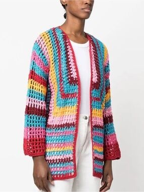 Farm Rio Colorblock Crochet Cardigan Small